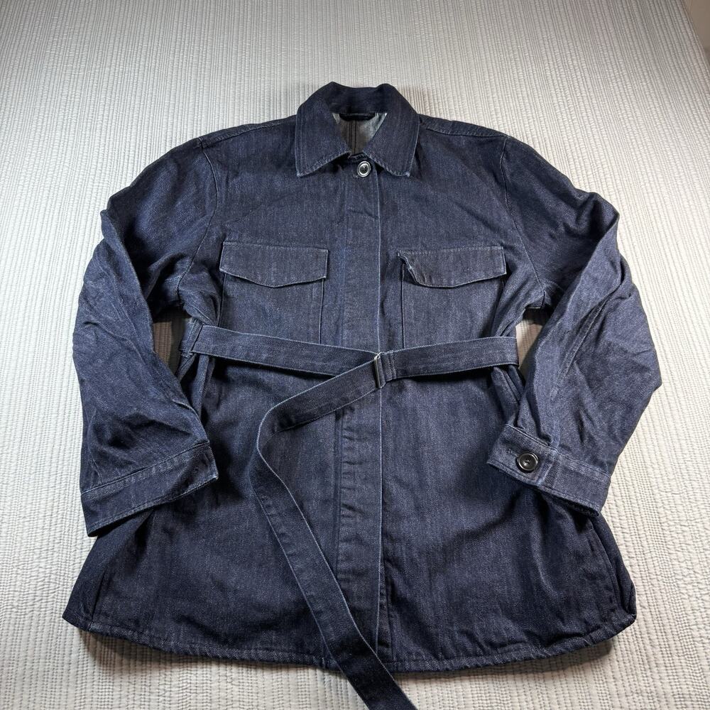 Uniqlo U Denim XL Shirt Jacket Womens L Belted Shacket Capsule Wardrobe Denim
